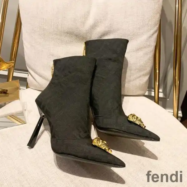 Cheap Fendi Ankle Boots Women Fendace FF Fabric Black