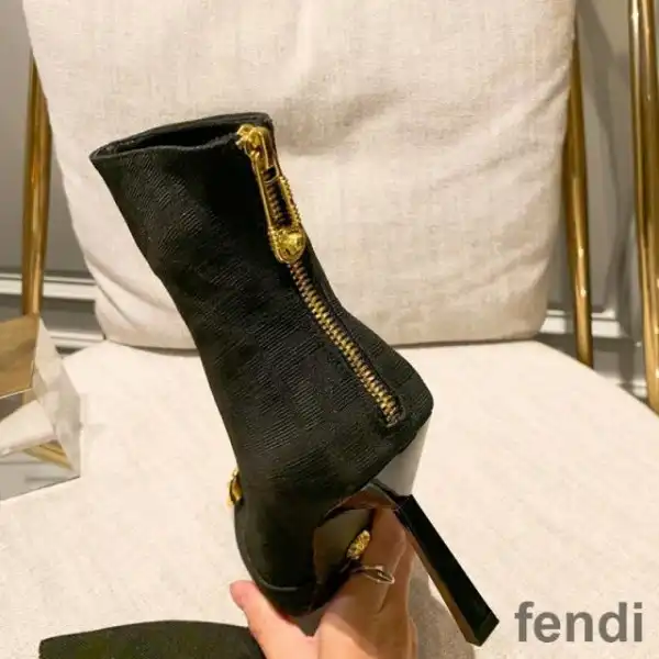 Cheap Fendi Ankle Boots Women Fendace FF Fabric Black