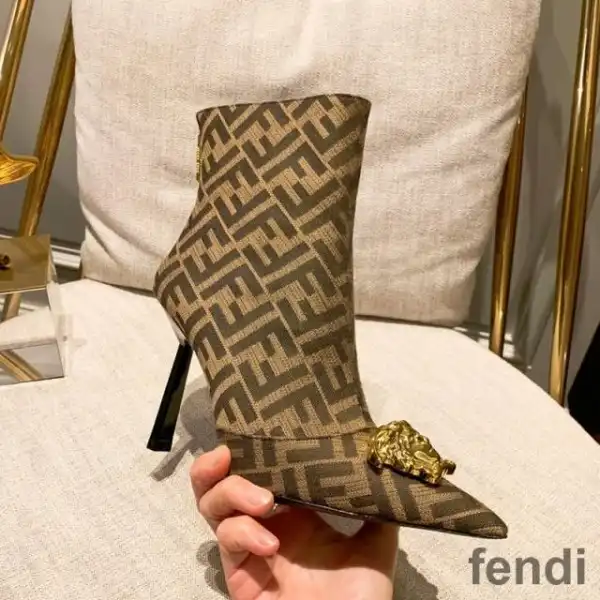 Affordable Fendi Ankle Boots Women Fendace FF Fabric Brown