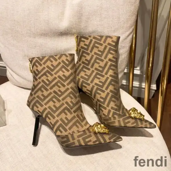 Affordable Fendi Ankle Boots Women Fendace FF Fabric Brown