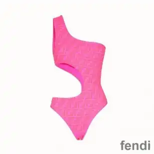 Fendi Asymmetric Cut-Out Swimsuit Women FF Motif Lycra Pink