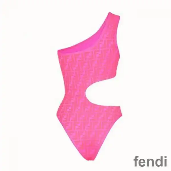 Cheap Fendi Asymmetric Cut-Out Swimsuit Women FF Motif Lycra Pink