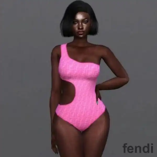 Cheap Fendi Asymmetric Cut-Out Swimsuit Women FF Motif Lycra Pink