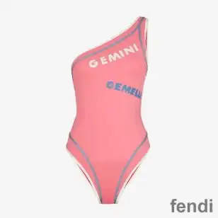 Fendi Asymmetric Reversible Swimsuit Women Astrology Logo Motif Lycra Pink