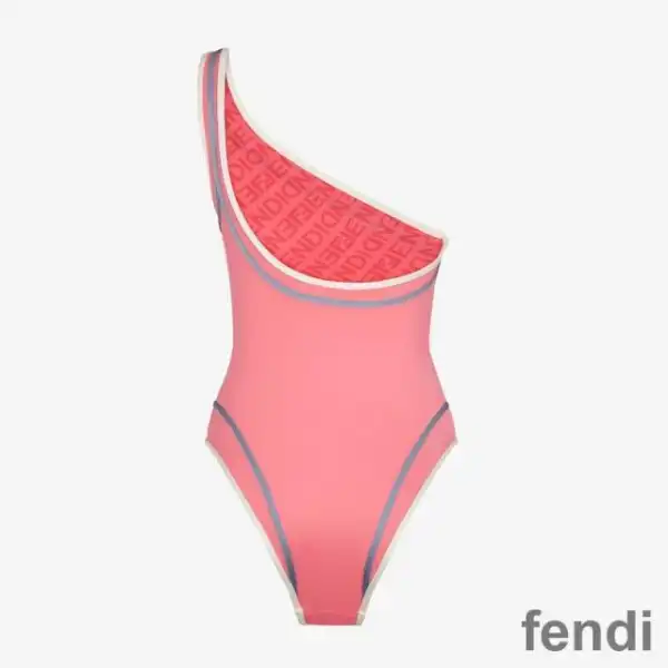 Affordable Fendi Asymmetric Reversible Swimsuit Women Astrology Logo Motif Lycra Pink