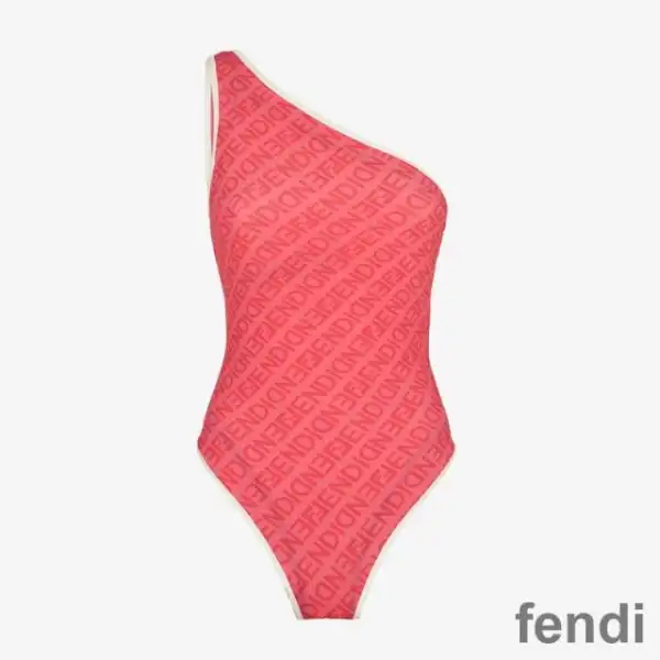 Affordable Fendi Asymmetric Reversible Swimsuit Women Astrology Logo Motif Lycra Pink