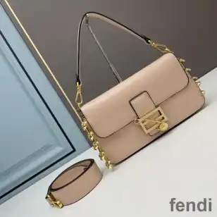 Fendi Baguette Bag In Calf Leather with Fendace Pin Brooches Pink