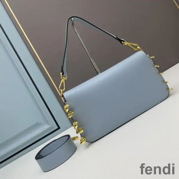 Affordable Fendi Baguette Bag In Calf Leather with Fendace Pin Brooches Sky Blue