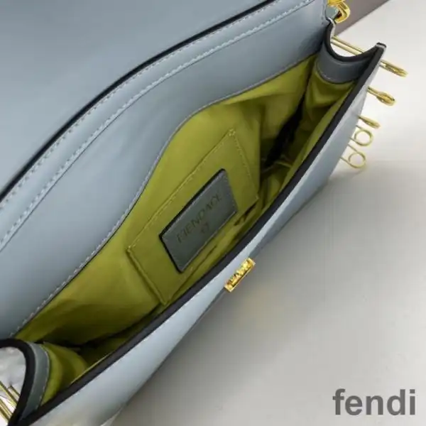 Affordable Fendi Baguette Bag In Calf Leather with Fendace Pin Brooches Sky Blue