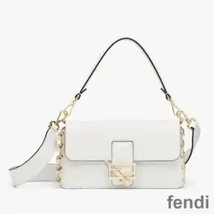 Fendi Baguette Bag In Calf Leather with Fendace Pin Brooches White