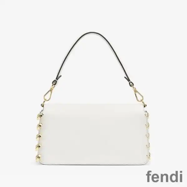 Affordable Fendi Baguette Bag In Calf Leather with Fendace Pin Brooches White