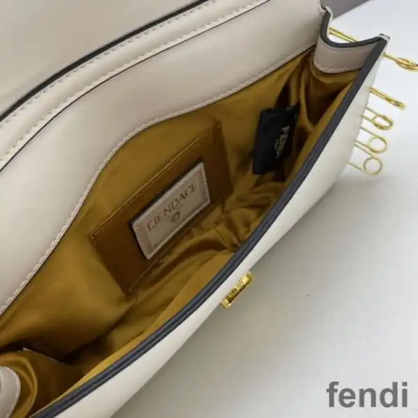 Affordable Fendi Baguette Bag In Calf Leather with Fendace Pin Brooches White