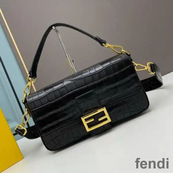 Affordable Fendi Baguette Bag In Crocodile Leather Black