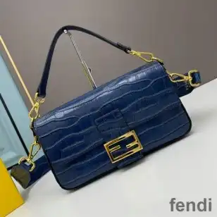 Fendi Baguette Bag In Crocodile Leather Blue