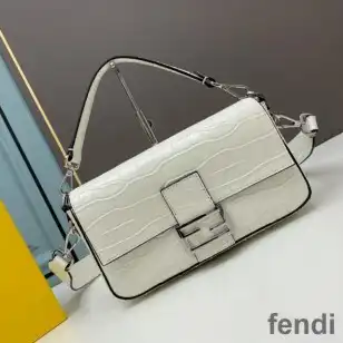 Fendi Baguette Bag In Crocodile Leather White