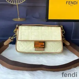 Fendi Baguette Bag In FF Motif Canvas Apricot