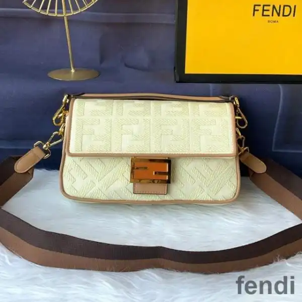 Cheap Fendi Baguette Bag In FF Motif Canvas Apricot