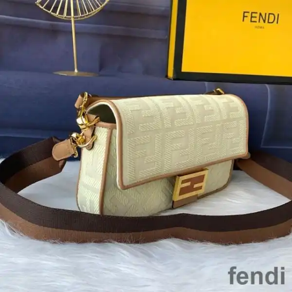 Cheap Fendi Baguette Bag In FF Motif Canvas Apricot