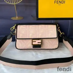 Fendi Baguette Bag In FF Motif Canvas Pink