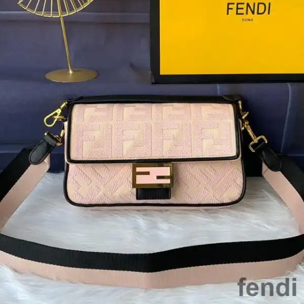 Affordable Fendi Baguette Bag In FF Motif Canvas Pink