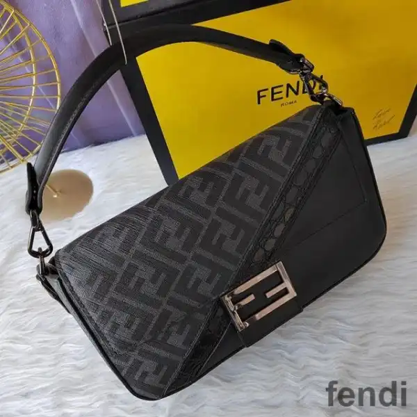 Cheap Fendi Baguette Bag In FF Motif Fabric Black