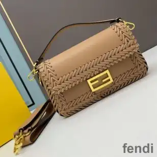 Fendi Baguette Bag In Stitching Leather Apricot