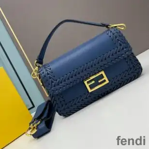 Fendi Baguette Bag In Stitching Leather Blue