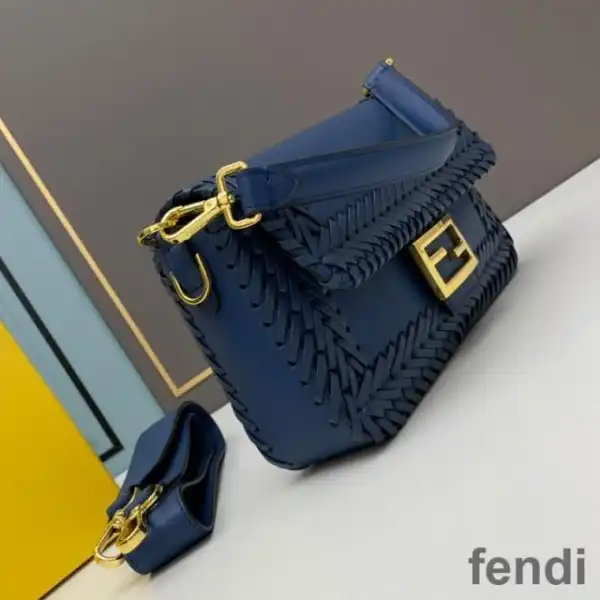 Cheap Fendi Baguette Bag In Stitching Leather Blue