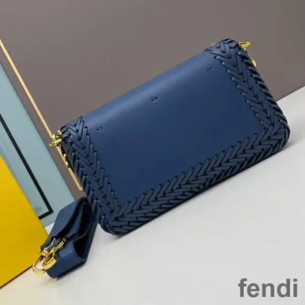 Cheap Fendi Baguette Bag In Stitching Leather Blue