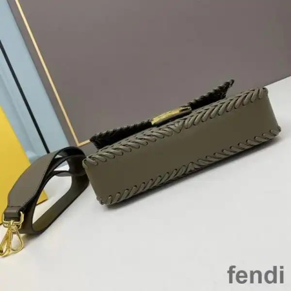 Affordable Fendi Baguette Bag In Stitching Leather Green