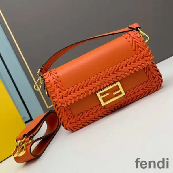 Cheap Fendi Baguette Bag In Stitching Leather Orange