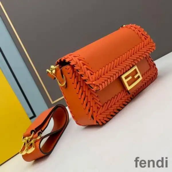 Cheap Fendi Baguette Bag In Stitching Leather Orange