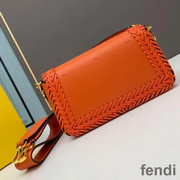 Cheap Fendi Baguette Bag In Stitching Leather Orange