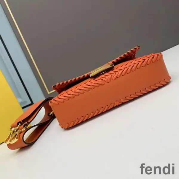 Cheap Fendi Baguette Bag In Stitching Leather Orange