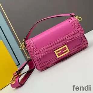 Fendi Baguette Bag In Stitching Leather Rose