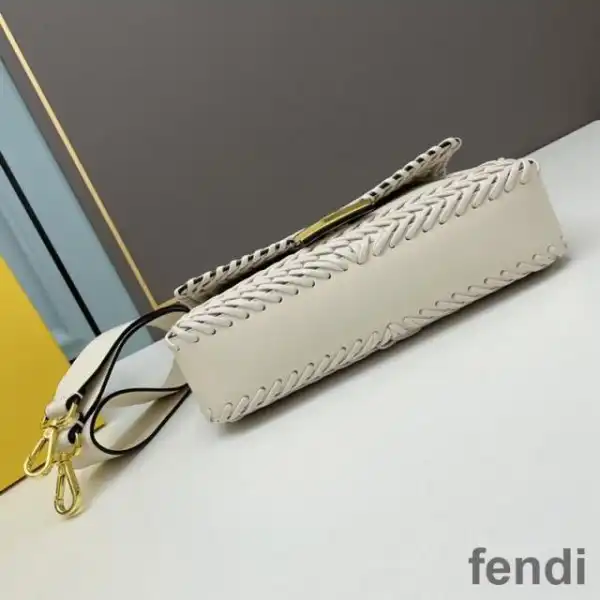 Cheap Fendi Baguette Bag In Stitching Leather White