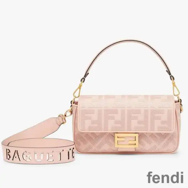 Cheap Fendi Baguette Bag with Laser Cut Strap In FF Motif Canvas Pink