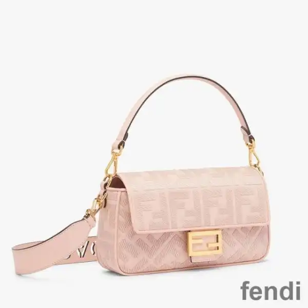 Cheap Fendi Baguette Bag with Laser Cut Strap In FF Motif Canvas Pink