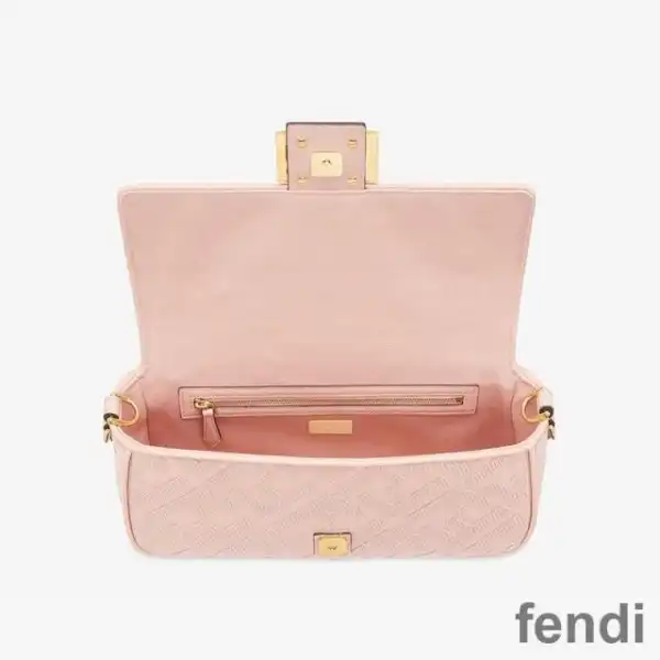 Cheap Fendi Baguette Bag with Laser Cut Strap In FF Motif Canvas Pink