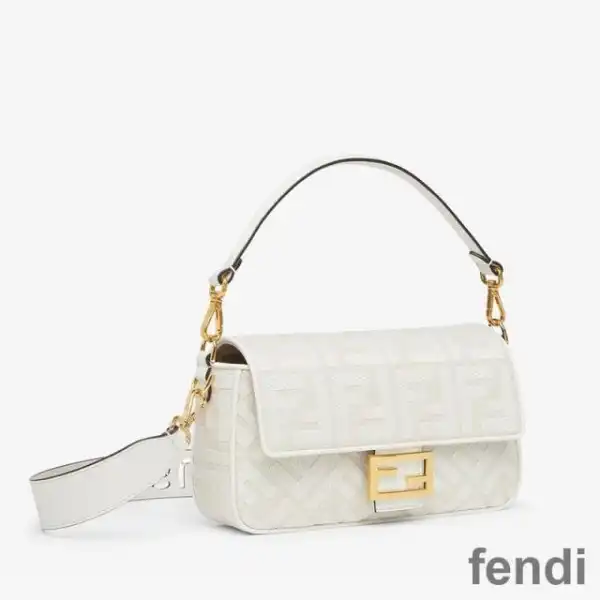 Affordable Fendi Baguette Bag with Laser Cut Strap In FF Motif Canvas White