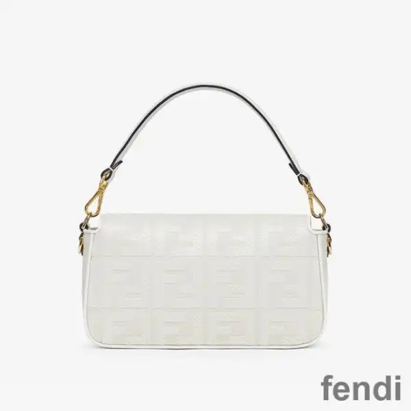 Affordable Fendi Baguette Bag with Laser Cut Strap In FF Motif Canvas White