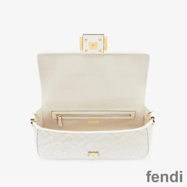 Affordable Fendi Baguette Bag with Laser Cut Strap In FF Motif Canvas White