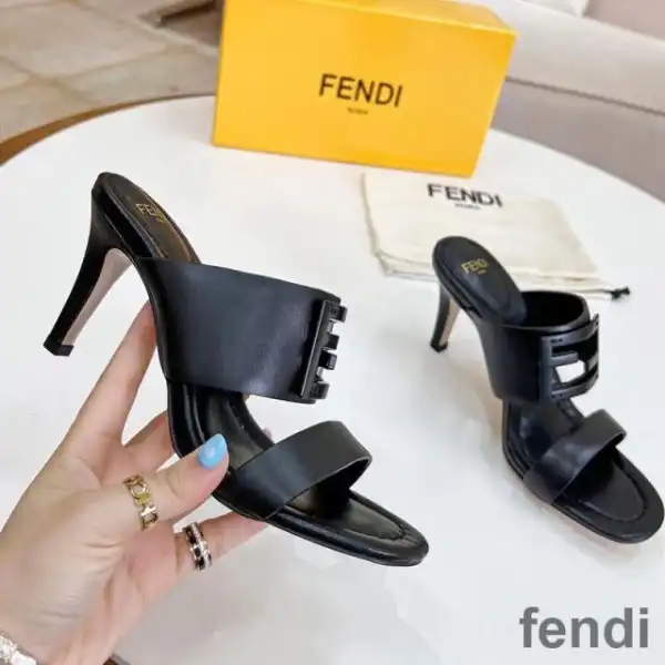 Affordable Fendi Baguette Heeled Slides Women Leather Black