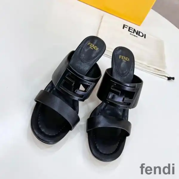 Affordable Fendi Baguette Heeled Slides Women Leather Black