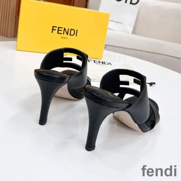 Affordable Fendi Baguette Heeled Slides Women Leather Black