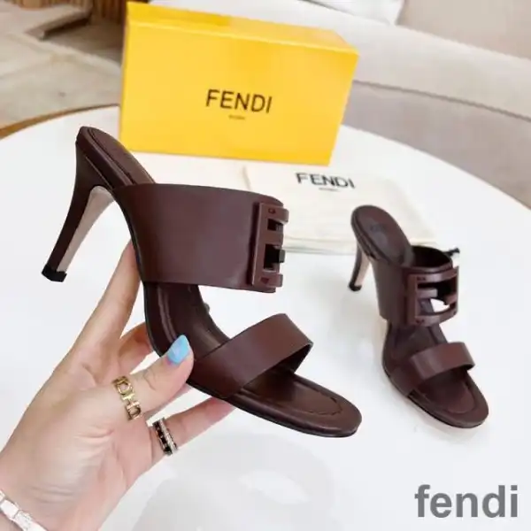 Affordable Fendi Baguette Heeled Slides Women Leather Burgundy