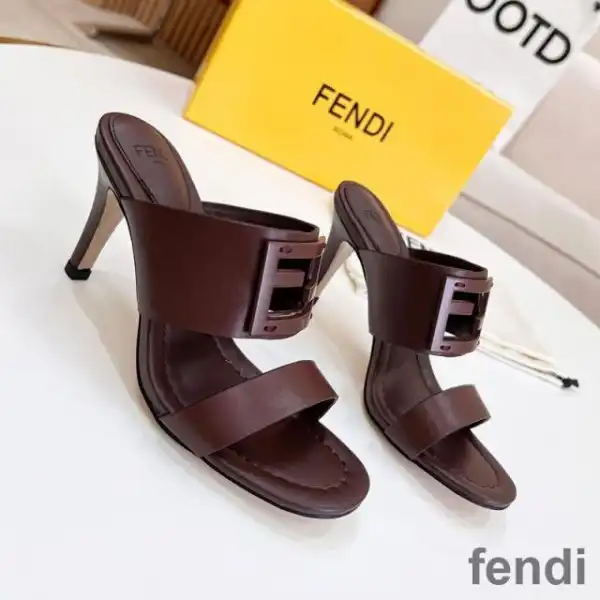 Affordable Fendi Baguette Heeled Slides Women Leather Burgundy