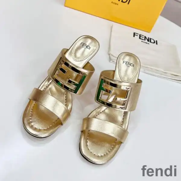 Affordable Fendi Baguette Heeled Slides Women Leather Gold