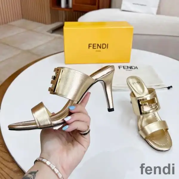 Affordable Fendi Baguette Heeled Slides Women Leather Gold