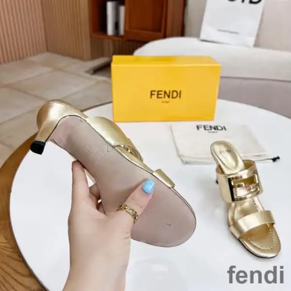 Affordable Fendi Baguette Heeled Slides Women Leather Gold